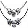 Náhrdelník z chirurgickej ocele Tri lebky - S koženým náhrdelníkem 4 mm/ 55 cm