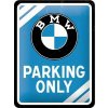 Plechová ceduľa BMW - Parking Only - Blue, 15 × 20 cm