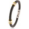 Šperky eshop - Čierny gumený náramok so zárezmi, oceľové korálky striebornej a zlatej farby AB34.15