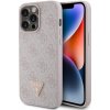 Guess PU 4G Strass Triangle Metal Logo Zadní Kryt pro iPhone 15 Pro Max Pink
