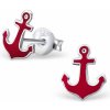 Strieborné náušnice napichovacie - Kotvy červené