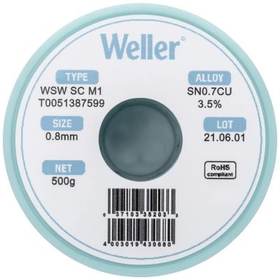 Weller WSW SC M1 spájkovací cín bez olova cievka Sn0.7Cu 500 g 0.8 mm