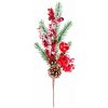 Vetvička MagicHome Vianoce, s bobuľkami a šiškou, červená, zasnežená, 32 cm