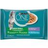 Purina One Indoor mini filetky s tuniakom a zelenými fazuľkami s teľacím a mrkvou v šťave 4 x 85 g