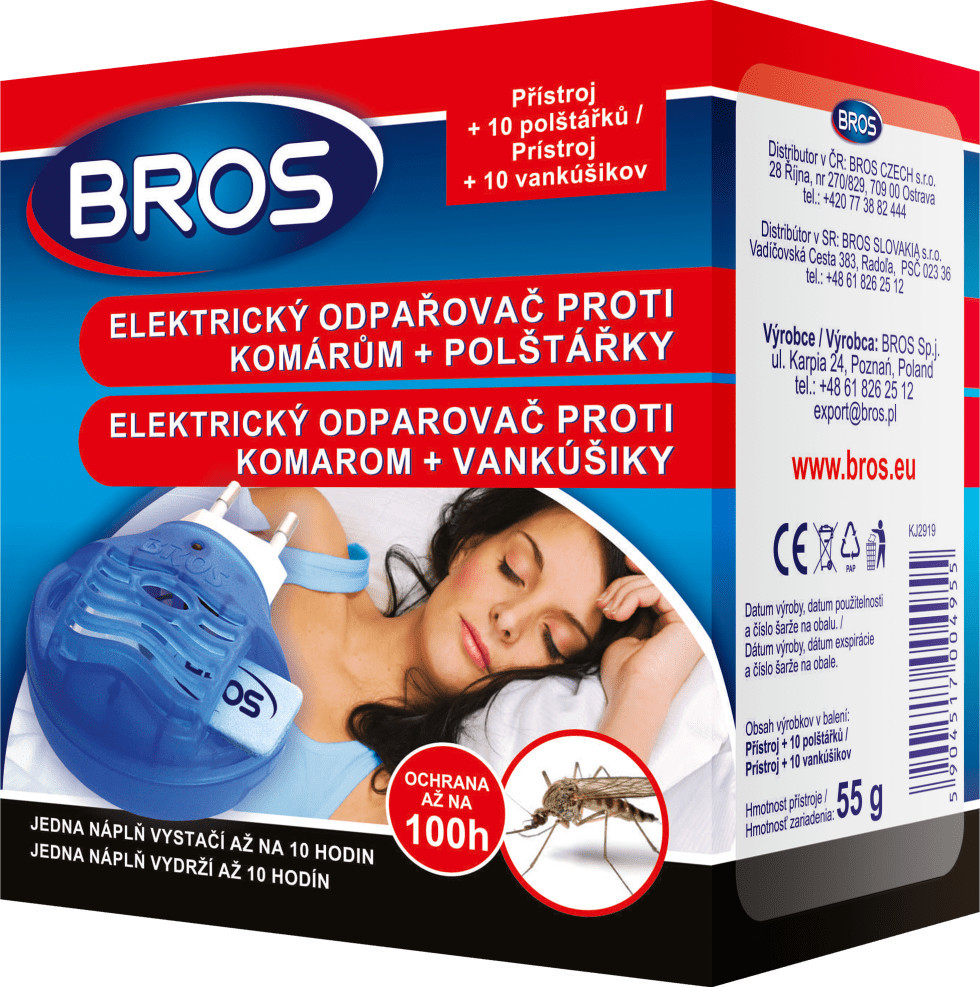 Bros elektrický odpařovač + pevná náplň 10ks proti komárům 10 nocí