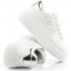 TENISKY KARL LAGERFELD KREEPER LO SIGNIA EMBRO PATCH WHITE LTHR W/SILVER