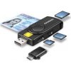 AXAGON CRE-SMP2A, USB-A + USB-C PocketReader 4-slot čítačka Smart card (eID klient) + SD/microSD/SIM, Čierna
