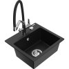 Mexen Milo, granitový drez 435x410x171 mm, 1-komorový a drezová batéria Duo, čierna, 6505-77-671701-07