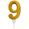 TORO Tortová sviečka číslica 9 zapichovacia 16cm zlatá