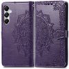 Peňaženkové kožené puzdro Mandala Flower Embossed na Galaxy A55 5G - Fialová