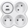 Solight Rozbočovač, 3x 15A, USB nabíjačka A+C, biely-sivý, vypínač P106USBC