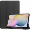 Stojanové puzdro s koženým efektom (aktívny FLIP, bočné otváranie, TRIFOLD držiak na stôl, držiak na pero S Pen) ČIERNE [Samsung Galaxy Tab S8 LTE (SM-X706)]