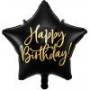 KIK Fóliový balónik s hviezdou Happy Birthday 40cm čierny