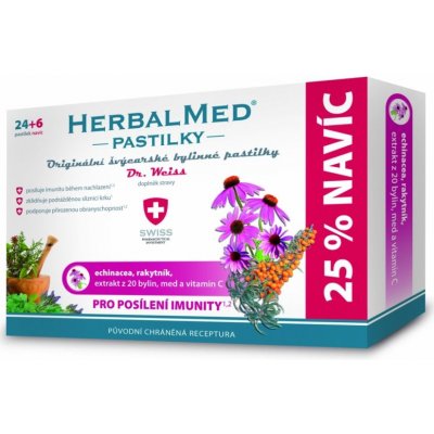 Herbalmed Dr. Weiss pastilky pre posilnenie imunity Echinacea Rakytník 20 bylín Vitamín C pastilky 24+6 navyše 30 ks