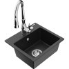 Mexen Milo, 1-komorový granitový drez 435x410x171 mm a drezová batéria Savita, čierna-strieborná metalíza, 6505-73-672601-00