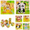 DREVENÉ KOCKY PUZZLE ZVIERATÁ 6V1 ZOO 9 DIELIKOV PRE DETI