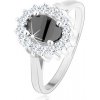 Šperky eshop - Strieborný prsteň 925, oválny čierny zirkón, trblietavá obruba, ródiovaný HH11.18 - Veľkosť: 52 mm