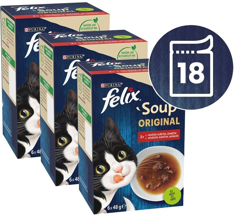 FELIX Soup Original s hovädzím kuraťom a jahňacím 18 x 48 g