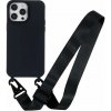 Kryt na iPhone 15 Pro gumový so šnúrkou na krk čierny