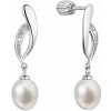 Strieborné náušnice kôstky s riečnou perlou a zirkónmi biela 21103.1B