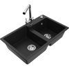 Mexen Tomas, granitový drez 800x500x190 mm, 2-komorový a chrómová batéria Duero, čierna, 6516-77-671600-00