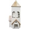 Kovová dekorácia svietnika v bielom farebnom prevedení v tvare domčeka s drevenou strieškou 32 x 32 x 82 cm 44747
