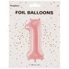 PartyDeco Fóliový balón narodeninové číslo 1 ružový 86cm