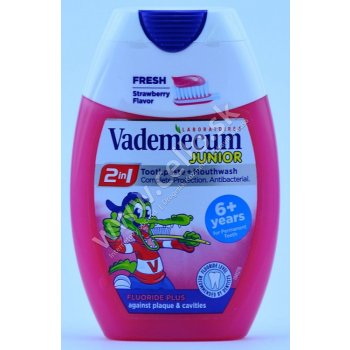 Vademecum Junior Jahoda 2 v 1 detská zubná pasta a ústní voda v jednom 75 ml