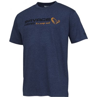 Savage Gear Tričko Signature Logo T-Shirt Blue Melange S (73654)
