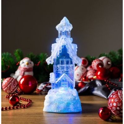 Dekorácia MagicHome Vianoce, Domček, LED, meniaca farby, s plávajúcimi trblietkami, PE, 2xAA, 9,50x9,50x24,50 cm