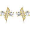 Šperky eshop - Zlaté 14K náušnice zo žltého zlata - okrúhle zirkóny, šikmá palička S5GG260.17