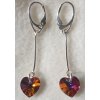 Náušnice na retiazke Swarovski elements srdce farebné - Volcano, 50mm