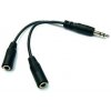 Audio rozdvojka, Jack (3.5mm) samec - 2x Jack (3.5mm) samica, 0.2 m, stereo, čierna, Logo káblová