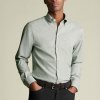Charles Tyrwhitt Non-Iron Stretch Pinpoint Oxford Button-Down Shirt — Olive Stripe - Extra Slim fit | 41 | 89 (Štandardná) | Klasické gombíky