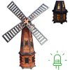 MKSTOR Drevený Solárny veterný mlyn 223cm s LED svetlom, záhradný, otočný, dekoračný W108S
