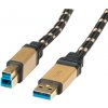Kábel USB 3.2 Gen 1, A-B M/M 3m, 5Gbps, čierny/zlatý, Gold, pozl. kon.