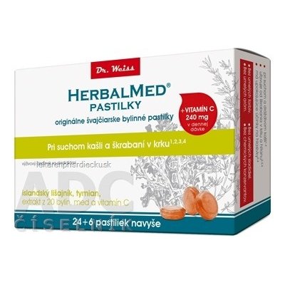 HERBALMED PASTILKY pre odkašliavanie - Dr.Weiss (isl. lišajník, tymian, 20 bylín, vit.C) pastilky (24+6 navyše) 1x30 ks