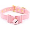 LateToBed BDSM Line Golden Kitty Cat Collar with Bell Pink