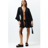 Trendyol Black Belted Mini Woven Frilly Kimono & Kaftan čierna XL Trendyol 8683049617488