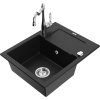 Mexen Enzo, granitový drez 576x465x174 mm, 1-komorový a drezová batéria Carla, čierna, 6506-77-670700-00