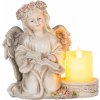 Dekorácia MagicHome, Anjel s knihou a sviečkou, LED, polyresin, na hrob, 17,5x14,5x17,5 cm