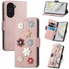 Peňaženkové kožené puzdro FLOWERS na Huawei Nova 10 – Ružovozlatá