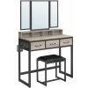 Toaletný stolík s 3-dielnym skladacím zrkadlom v sivo-béžovej a čiernej farbe
