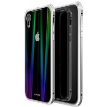 Púzdro Luphie Aurora Snaps Magnetic Aluminium Hard Case Glass iPhone XR strieborné/biele