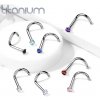 Šperky eshop - Zahnutý piercing do nosa z titánu, drobný okrúhly zirkón v kotlíku, 0,8 mm C31.16 - Farba zirkónu: Červená - R