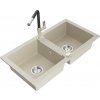 MEXEN/S MEXEN/S - Mario granitový drez 2-bowl vrátane batérie Flora, béžová 6504-69-670401-07