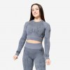 DOMYOS Dámsky fitness crop top s dlhými rukávmi sivý XS