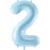 PartyDeco Fóliový balón narodeninové číslo 2 svetlomodrý 86 cm