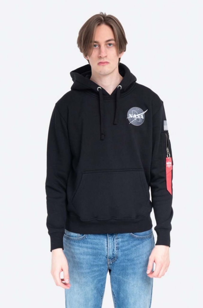 Alpha Industries Space Shuttle 178317.03 pánska čierna s kapucňou s potlačou