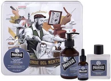 Proraso Azur Lime Beard Wash : šampon na vousy 200 ml + balzám na vousy 100 ml + olej na vousy 30 ml + plechová dóza